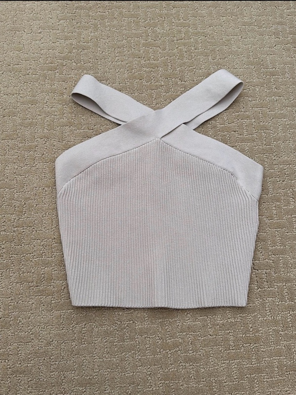 Babaton Neutral Cross-Back Knit Crop Top